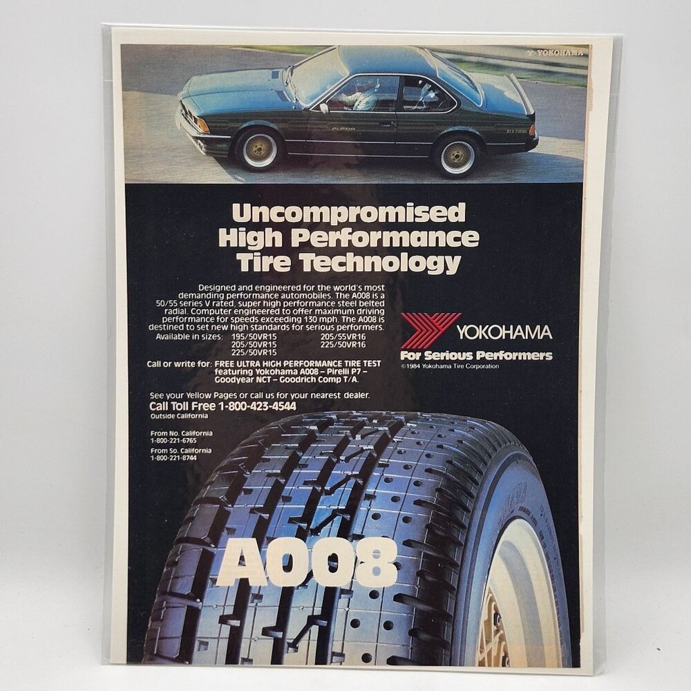 Yokohama A008 High Performance Tires Magazine Print Ad BMW 633 Turbo Alpina